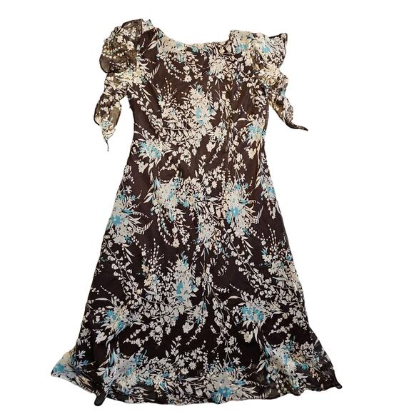 Lane Bryant Dress Sz 16W Floral Maxi Flouncy Ruffled Brown Cream Teal Coquette - Picture 2 of 9